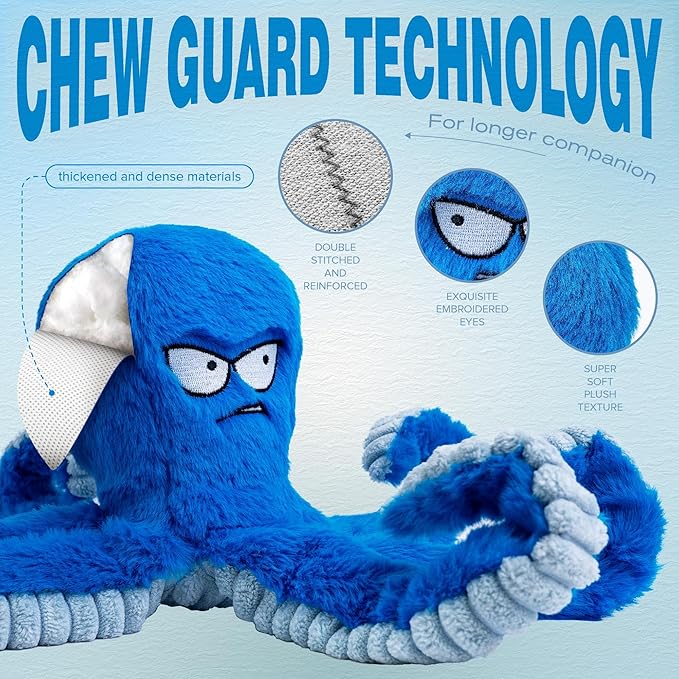 Stuffed octopus plush dog toy for regular pet play