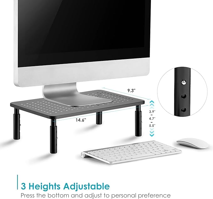 sturdy metal laptop shelf with 3 height adjustable settings