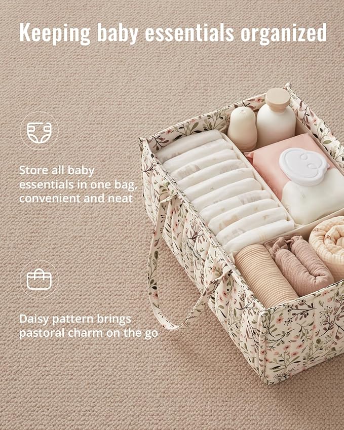 Stylish diaper organizer basket with floral pattern