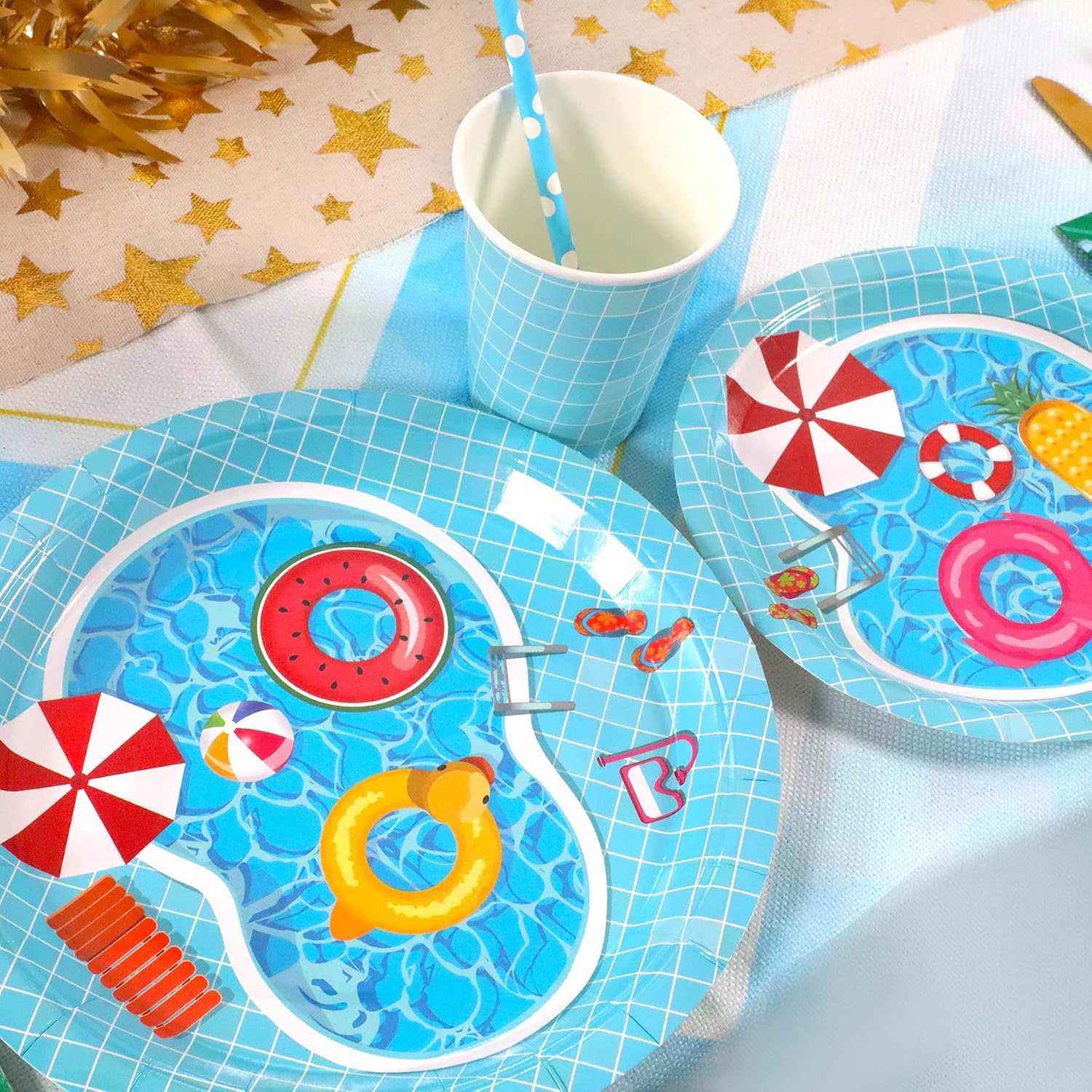  Summer pool party tableware set for birthdays and celebrations