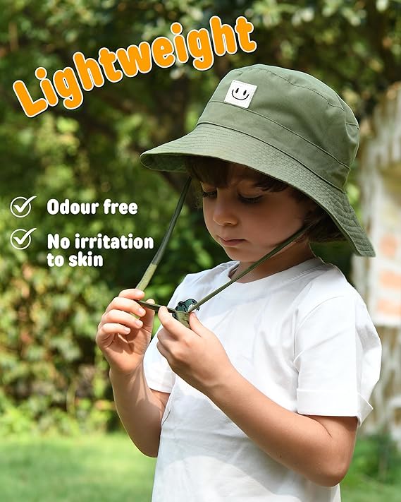 Summer toddler sun hat with wide brim and smile face design