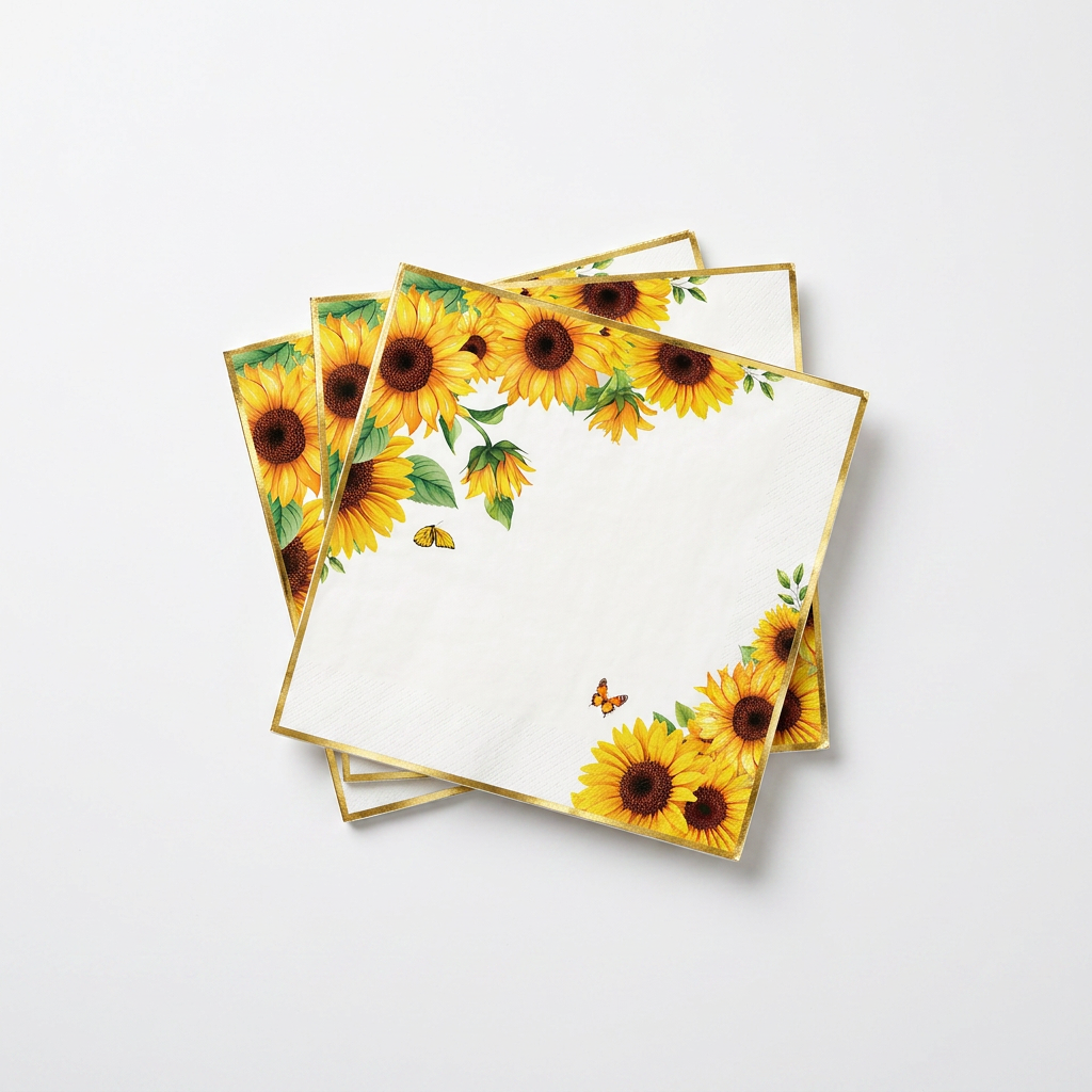 Sunflower birthday party supplies with paper plates cups and cutlery