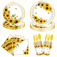 Sunflower theme disposable tableware set with plates cups and napkins