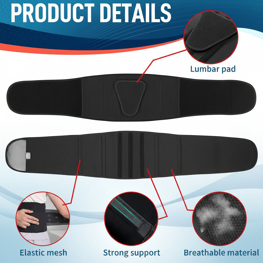  Support belt with removable back pad and breathable fabric