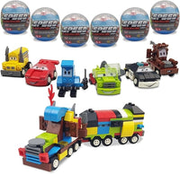 Surprise egg toys with building block vehicles