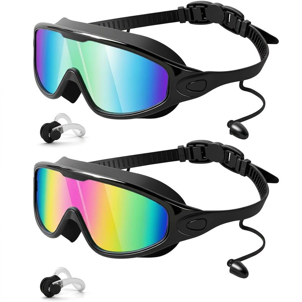 Swim goggles 2 pack with anti-fog coating and UV protection for adults and kids