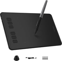  drawing tablet front view with stylus and 6 shortcut keys