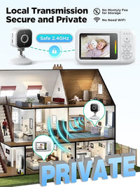 Compact baby camera arranged on a tabletop base beside its portable parent viewing unit