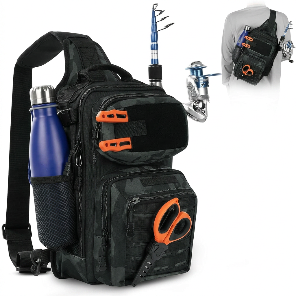 Tactical Sling Tackle Bag Lightweight Fishing Backpack for Gear Storage