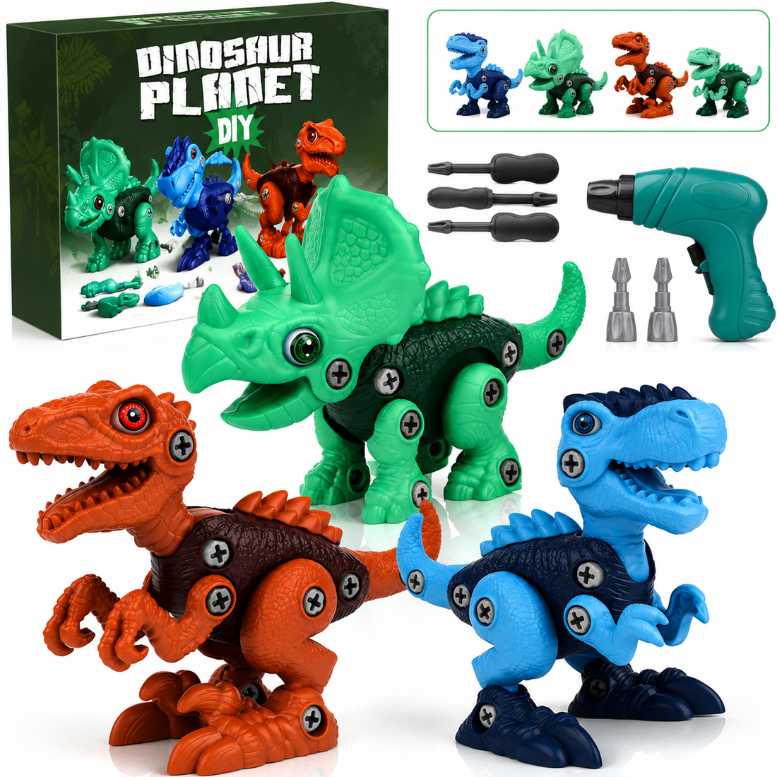 Take apart dinosaur toy set with electric drill for kids