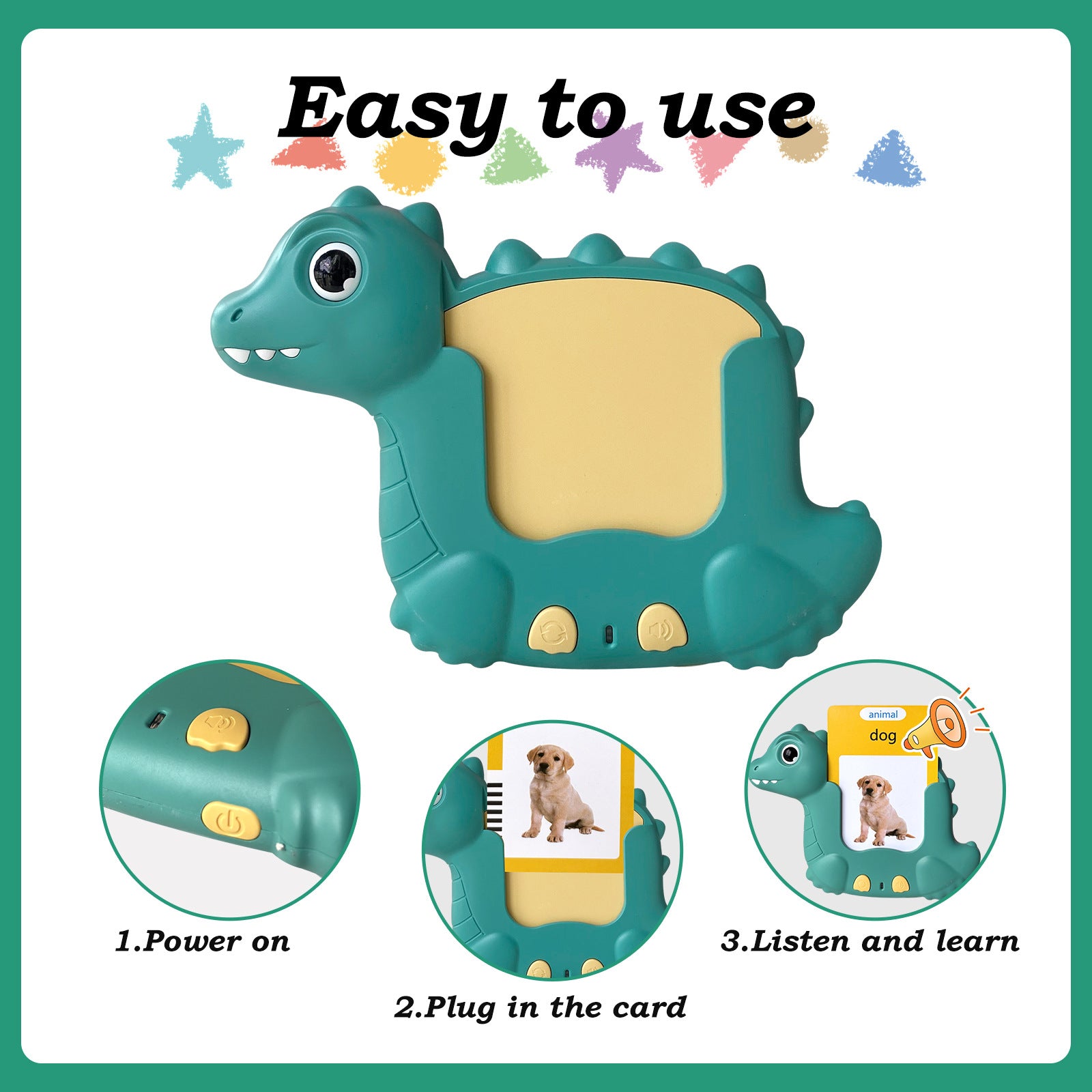 Talking flash card machine for kids object recognition and listening