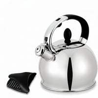 Silver tea kettle with included silicone pinch mitt