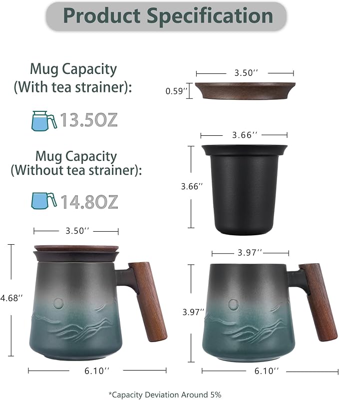 Reusable tea steeping mug for loose leaf and herbal tea