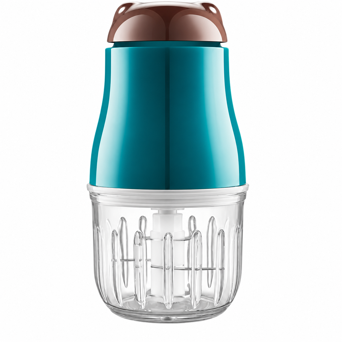Teal baby food maker with transparent processing bowl for homemade infant meals