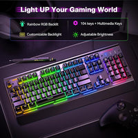TECKNET RGB gaming keyboard angled view with colorful lighting