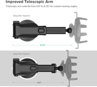 Telescopic arm mobile holder for car dashboard and windshield
