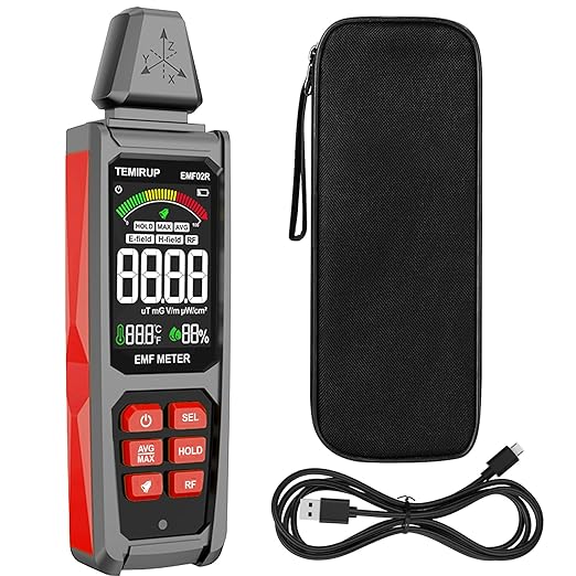 TEMIRUP 5-in-1 Handheld EMF Meter Front View with Large Color LCD