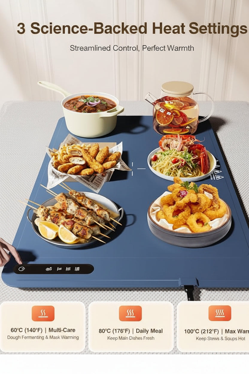 Food warming mat with three temperature control levels
