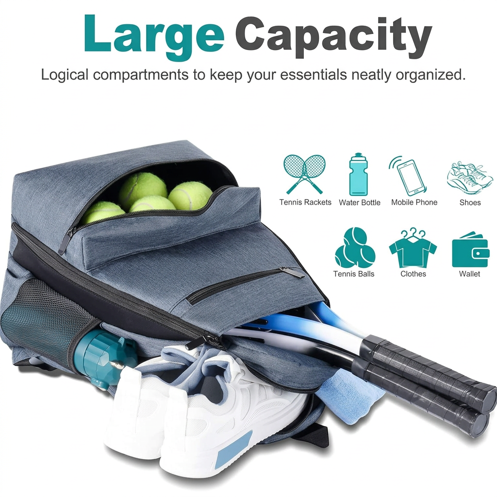 Tennis Backpack for Men and Women with Adjustable Shoulder Straps