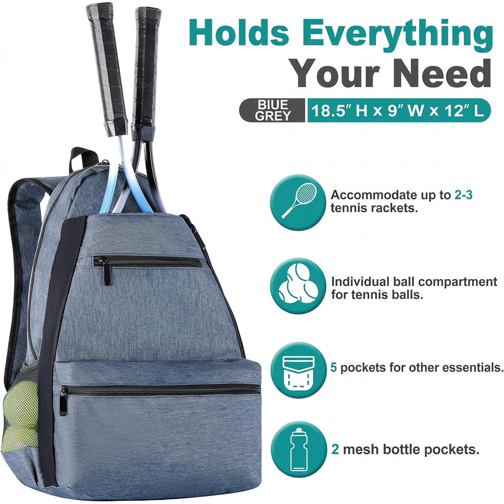 Tennis Backpack with Ventilated Shoe Compartment and Large Storage