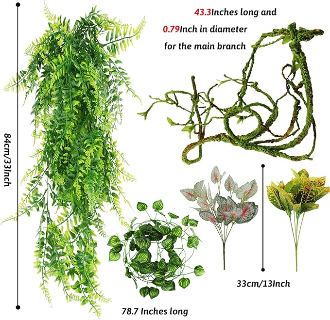 Terrarium Artificial Leaves Vines for Reptile Tank Decor