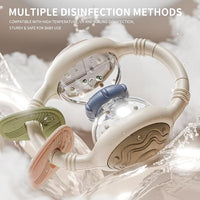 Close view of textured baby sensory teethers included in the set