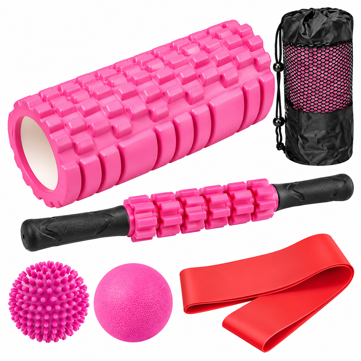 Textured cylindrical foam roller designed for controlled muscle rolling exercises.