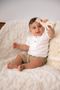 Textured rubber baby teether designed for sensory play