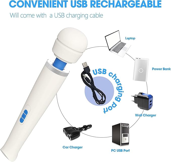 Cordless massager with adjustable 8 speeds and 20 different massage patterns for customized relief