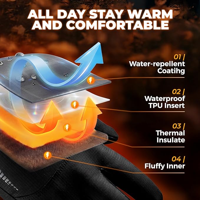Thermal snow gloves for running cycling hiking and winter sports
