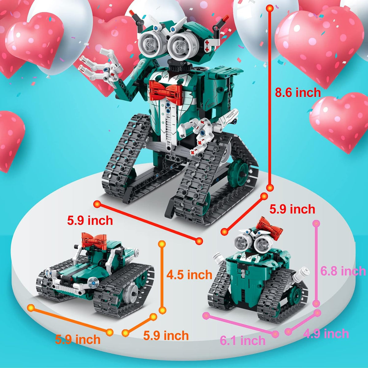 Three different robot car models created using the 3-in-1 building kit.