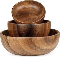 Three piece acacia wood serving bowl set in multiple sizes
