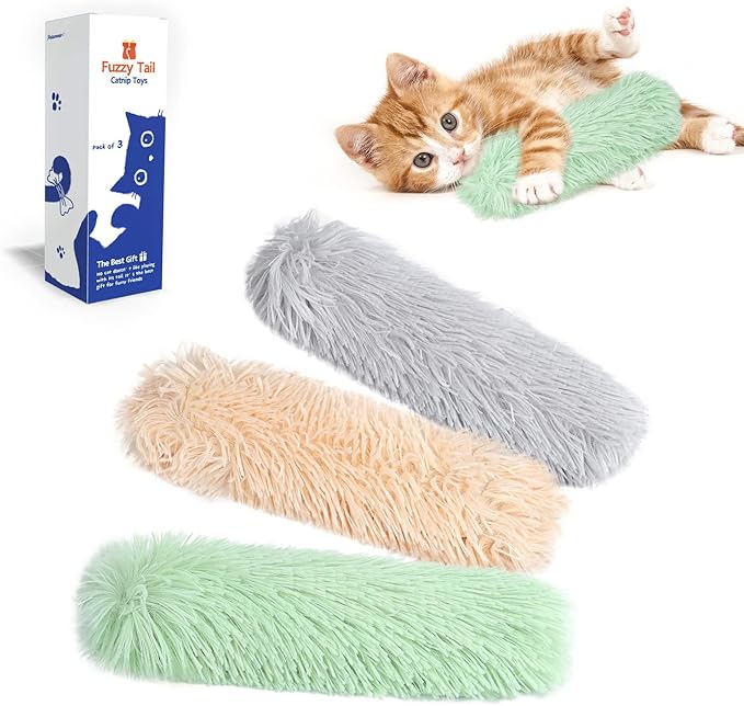 Three soft cat toy pillows with catnip for indoor play
