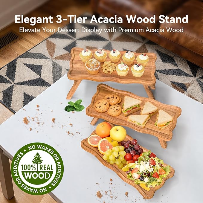 Wooden tiered display tray for cupcakes and pastries