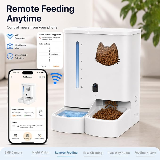 Timed automatic food dispenser for cats and dogs
