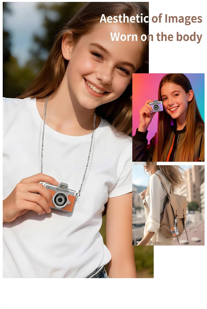 Side profile of a tiny camera highlighting its slim construction and silver exterior.