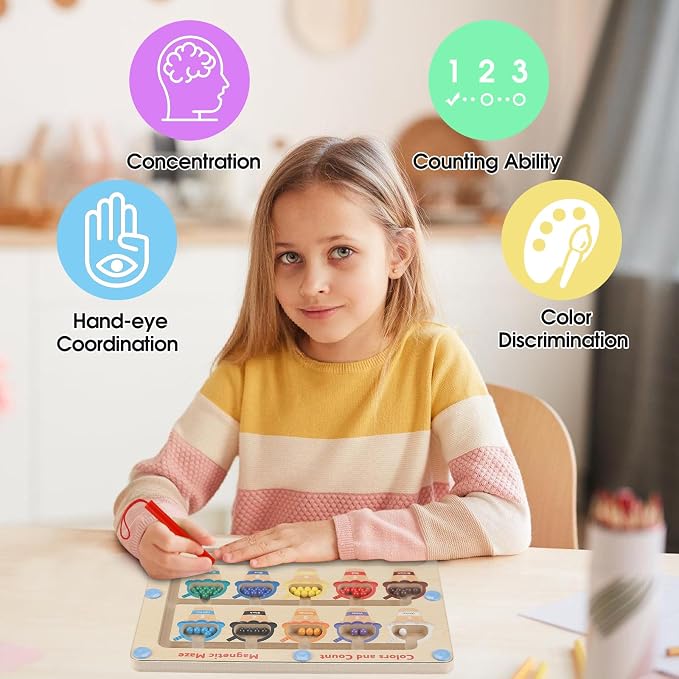 Toddler color and number maze puzzle with magnetic beads for hands-on learning play