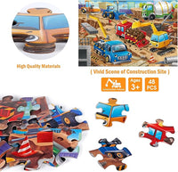 Toddler Construction Puzzle – 48 Pieces with Trucks, Cranes, and Bulldozers