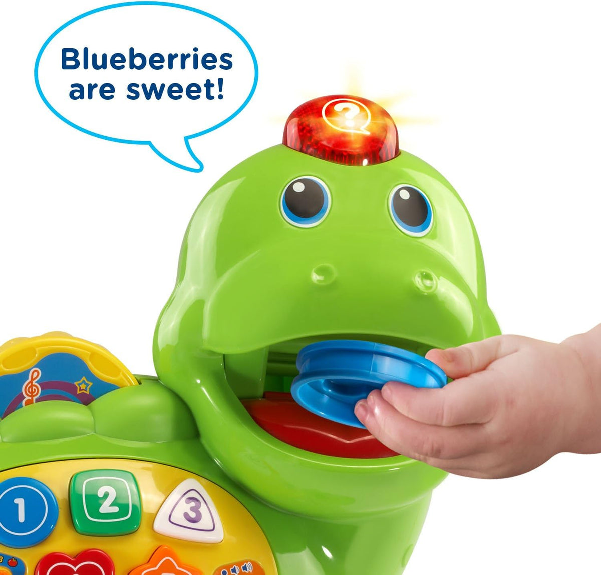 Toddler counting activity toy with a playful green dinosaur design.