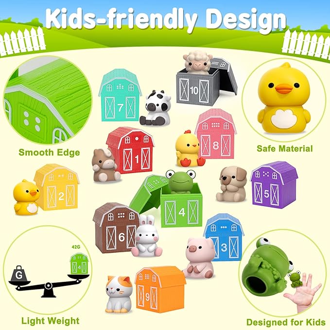 Toddler Counting and Sorting Toy Set with Colorful Farm Animals for Early Learning
