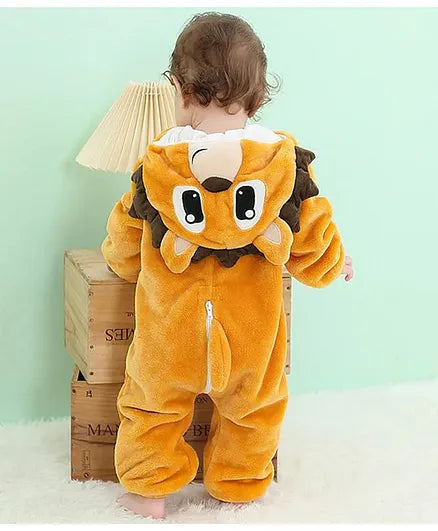 Side view of a child's golden animal costume with long sleeves.