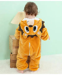 Side view of a child's golden animal costume with long sleeves.