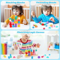 toddler montessori learning toy set with beads stacking and shape sorting activities