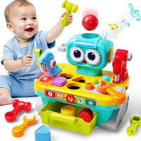 Toddler musical workbench toy with interactive features for pretend construction play.
