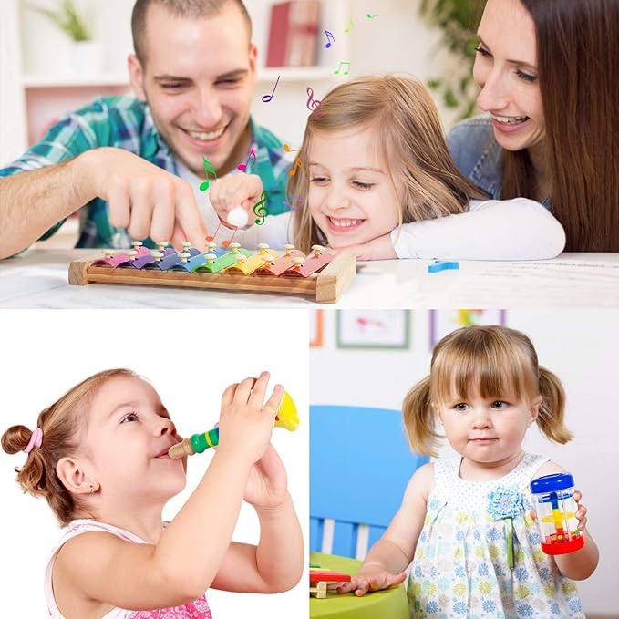 Toddler playing musical instruments toy set educational music learning toy