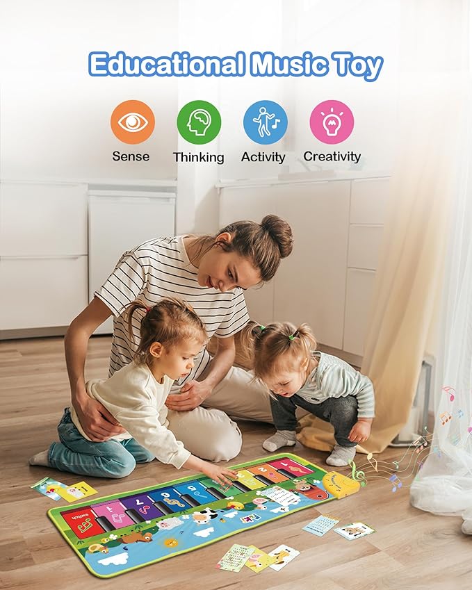 Toddler playing musical piano mat toy dance floor keyboard playmat for kids learning and fun