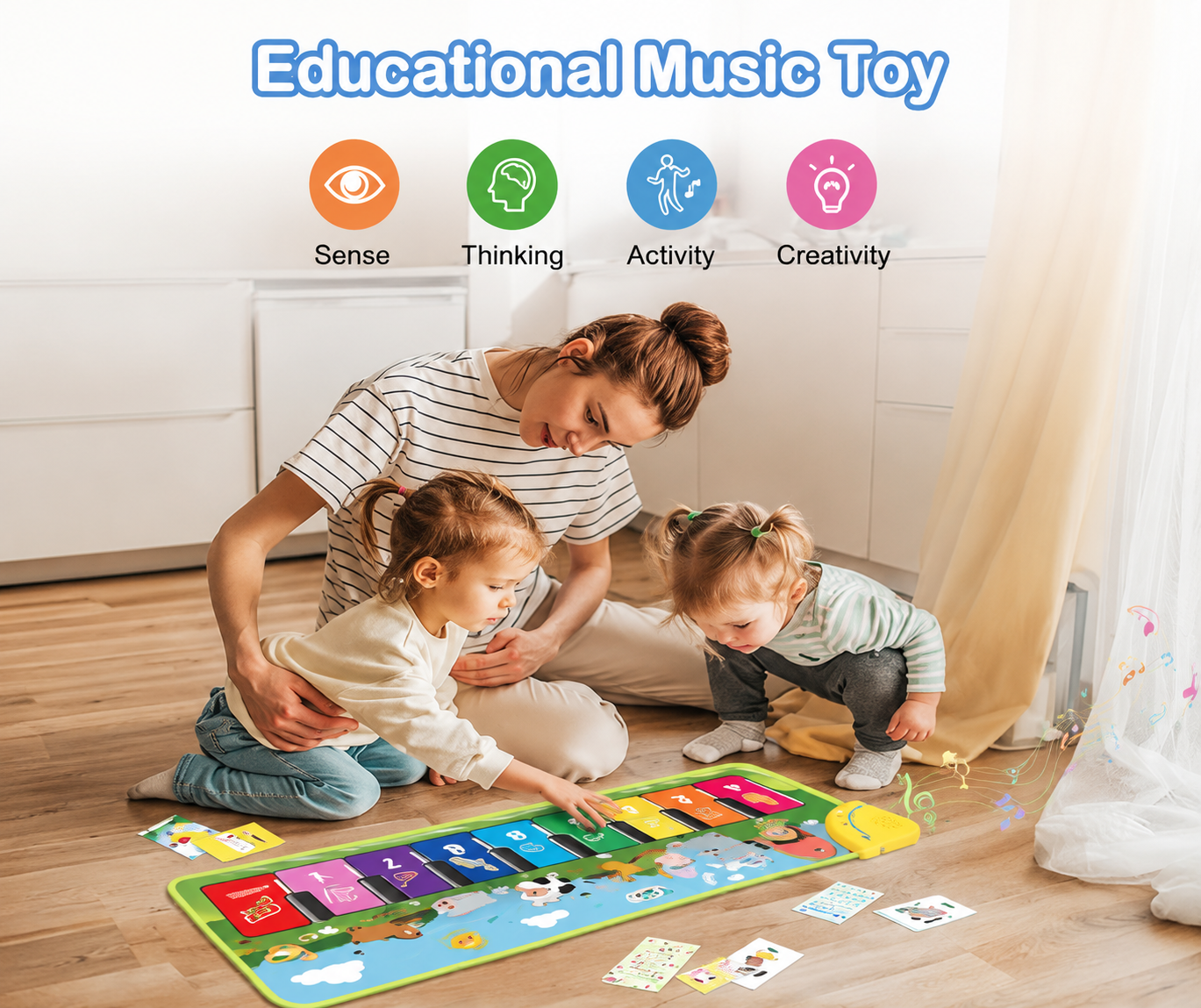 Toddler playing musical piano mat toy dance floor keyboard playmat for kids learning and fun