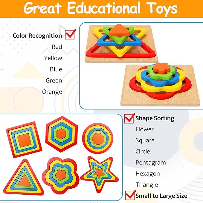 Toddler playing shape sorting puzzle educational montessori toy for kids
