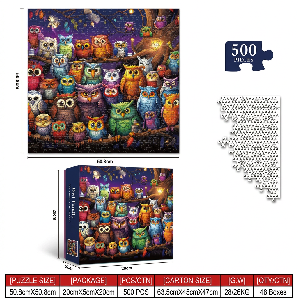 Toddler Owl Family Puzzle – 500 Piece Educational Toy for Kids Ages 3-6