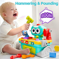 Toddler tool bench educational toy with construction-themed activities.